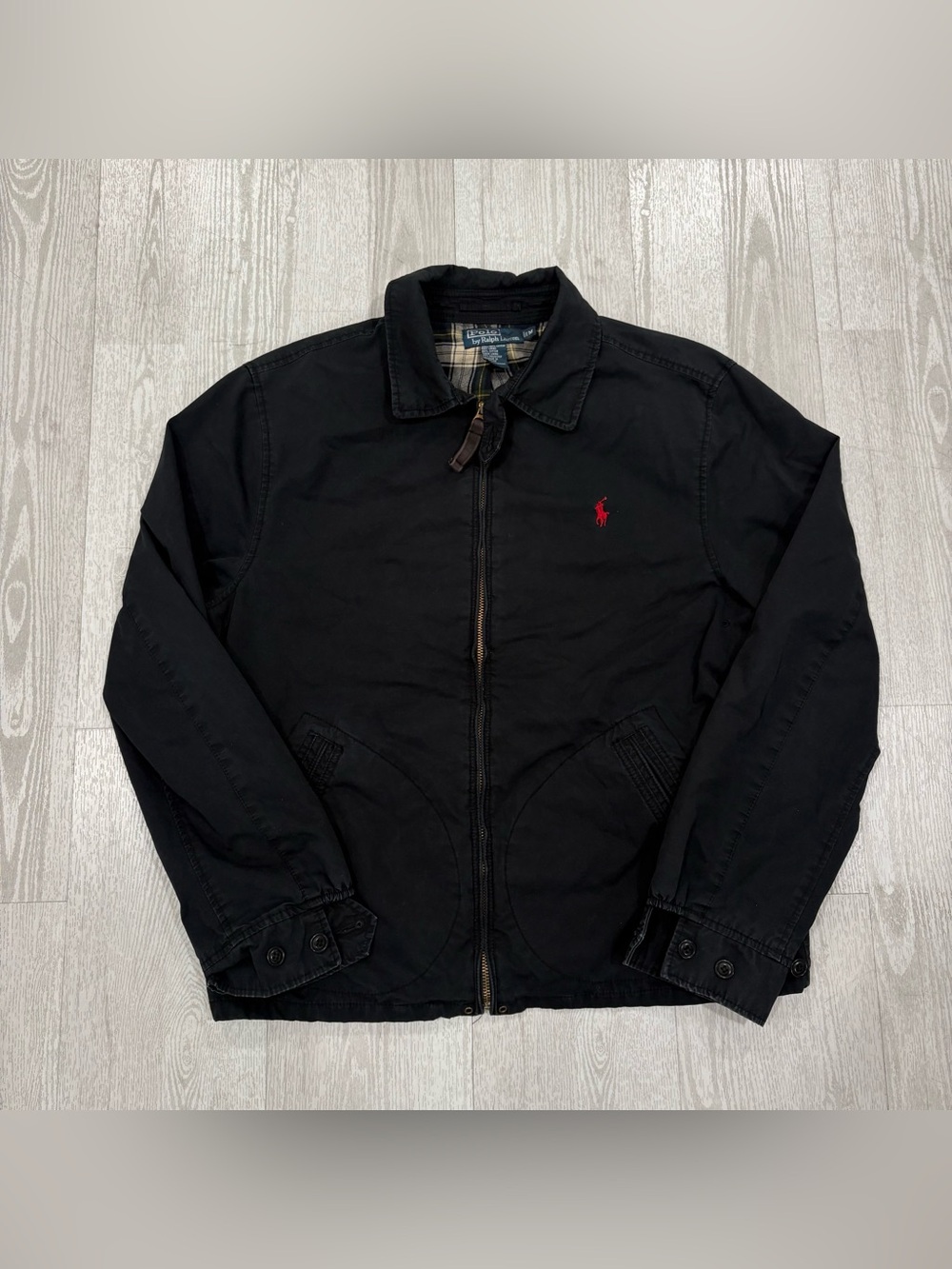 Polo by Ralph Lauren Plaid-Lined Cotton Harrington Jacket (Black / Red Pony)